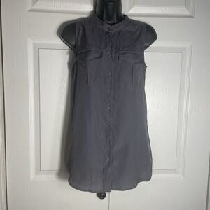 J Crew Draped Pocket Tank Women 00 Gray Sleeveless Button Front Lightweight Top